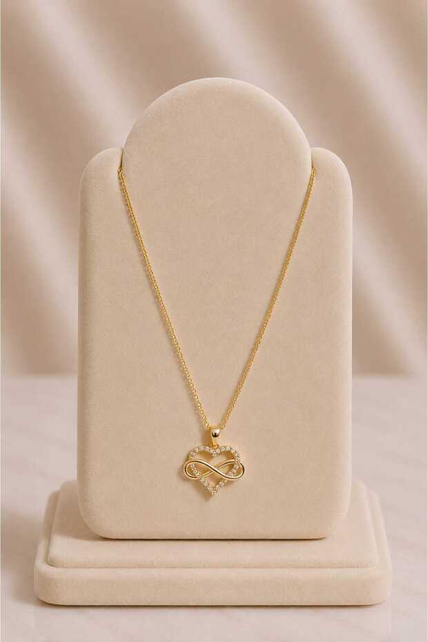 Infinity Heart Zircon Stone Gold Necklace