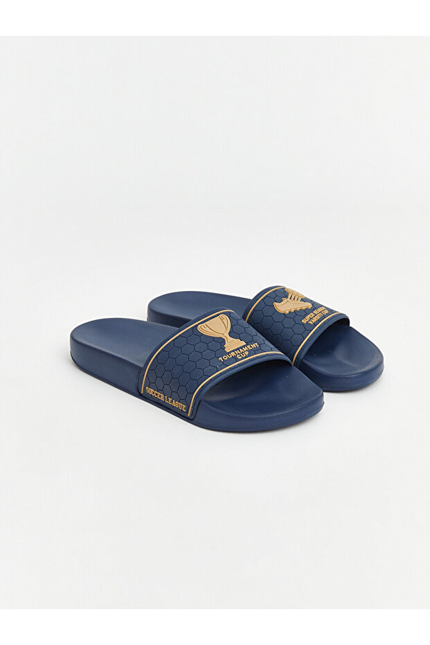 Peak New Season Navy Blue Boys' Printed and Embossed Patterned Slippers