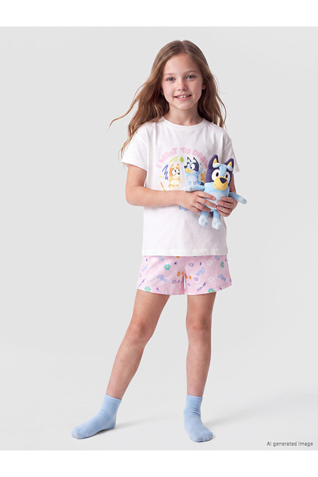 Lcw Kids Bluey Printed Girls' Shorts Pajama Set