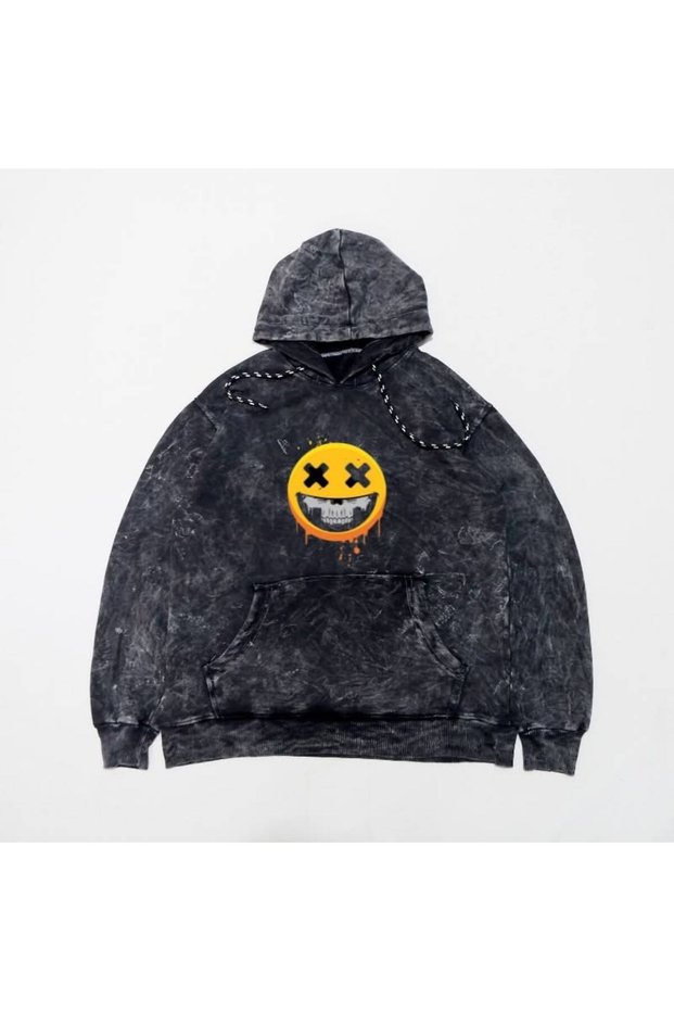 Unisex 3 Thread Count Kangaroo Pocket Vintage Washed Oversize Hooded Printed Sweatshirt