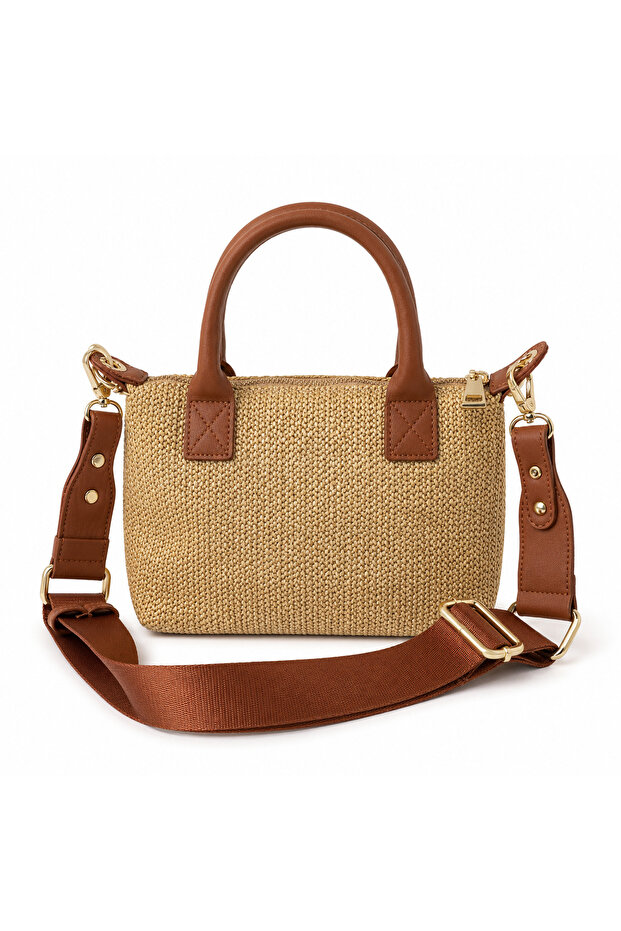 Women's Mini Straw Hand and Shoulder Bag - Tan