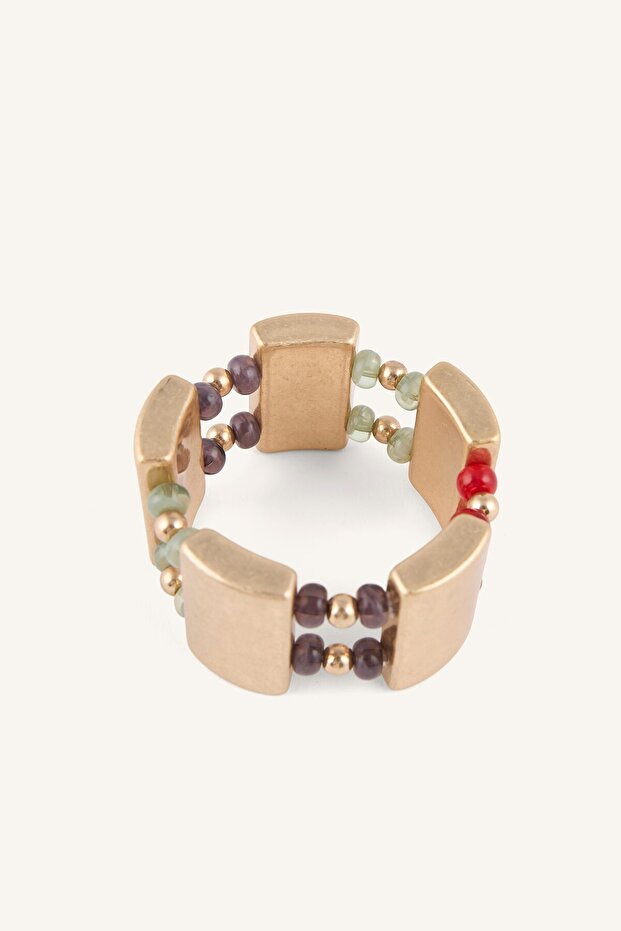 Matte Bronze Metal and Multicolor Beaded Women's Bracelet I1611Axns