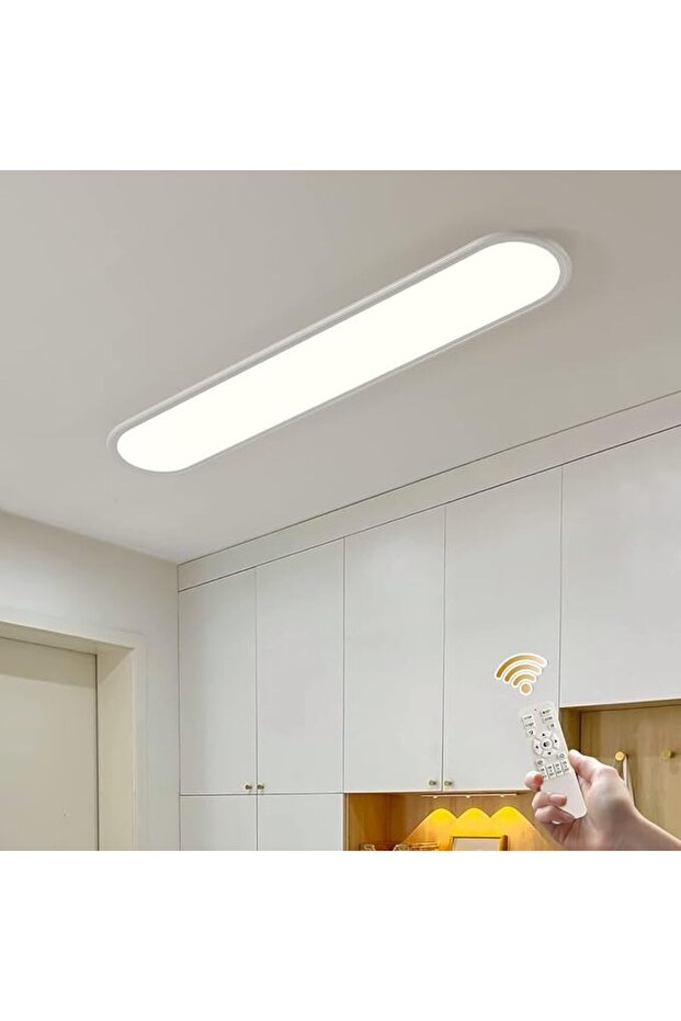 مصباح سقف LED عصري قابل للتعتيم، مصابيح كاملة الطيف 3000-6500 كلفن قابلة للاختيار، تصميم طويل ورفيع