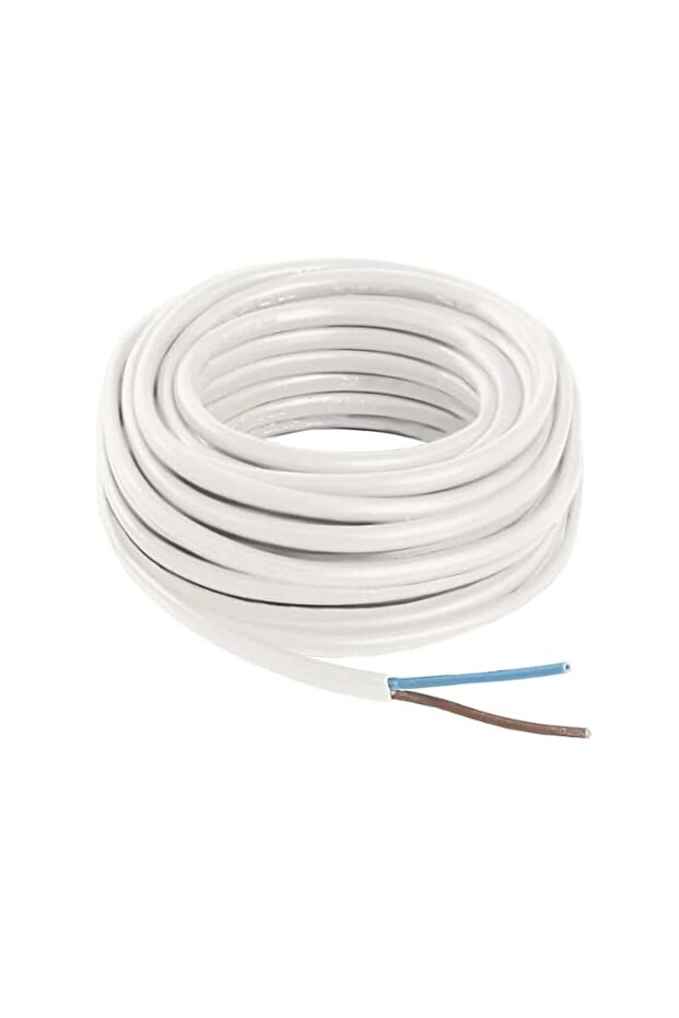 20 Meter 2 Core Electrical Wire Cable – 0.75mm² PVC Flexible Power Cable, White Flat Twin Wire, 5A
