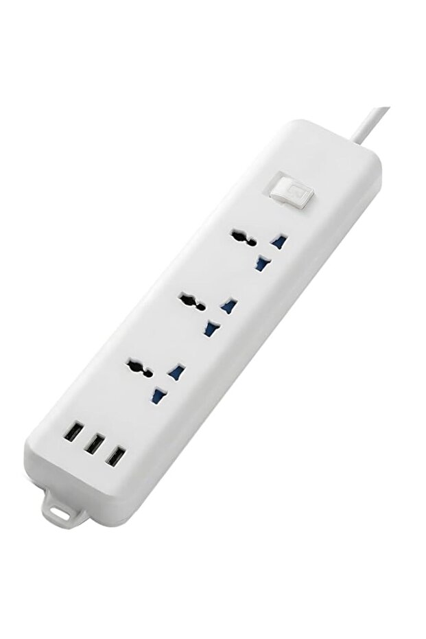 3 Outlet Power Strip, Multi-Socket 3M Extension Heavy Duty Cable with 3 Smart USB Ports, Safety Gat