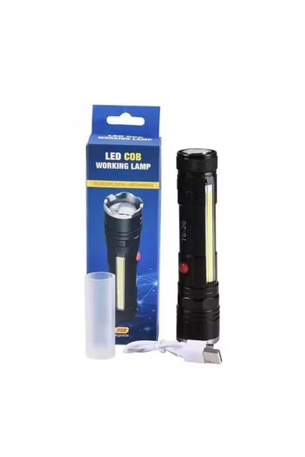 Quick-Charging Flashlight with Magnetic Mounting Base and Telescopic Dimming Function with Side Light and Clip for