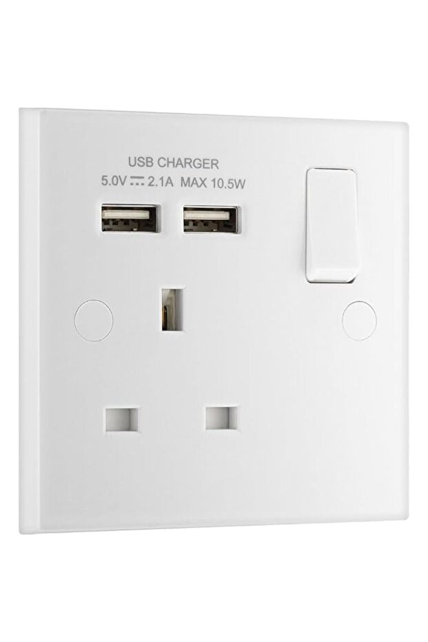 BG Electrical Single Switched Fast Charging Power Socket with Two USB Charging Ports