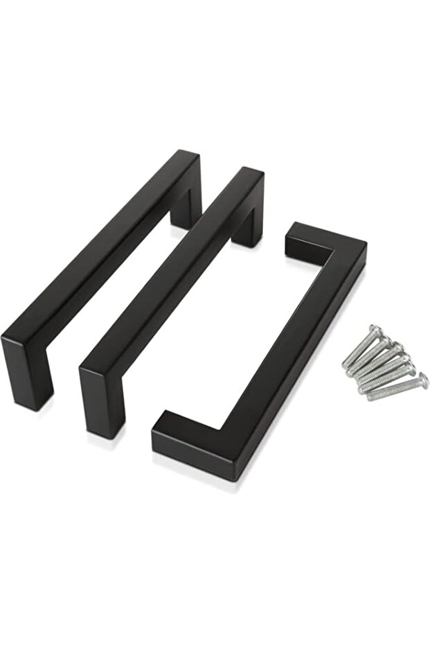 Aputue Cabinet Handles, 3 pcs 128mm Hole Center Black Square Drawer Pulls for Kitchen and Bathroom