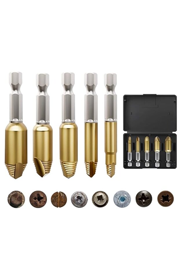 5-Piece Stripped Screw Extractor Set, HSS 4321 Manual Damaged Screw Removal Tool for Broken Bolts,