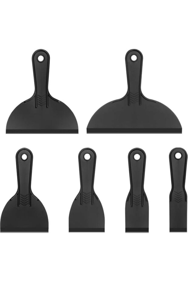 YelaJoy 6 PCS Plastic Putty Knife, Black Flexible Putty Knife Scraper, Plastic Paint Scraper, Plast