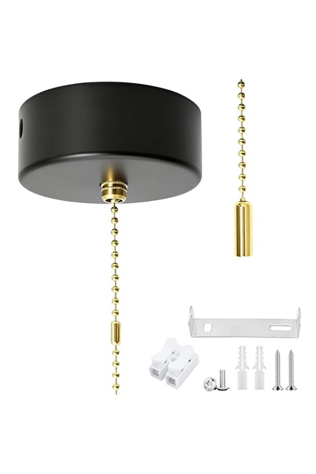 Bathroom Pull Cord Light Switch, Ceiling Pull Switch with 150cm Gold Chain, 3A On Off Control for K