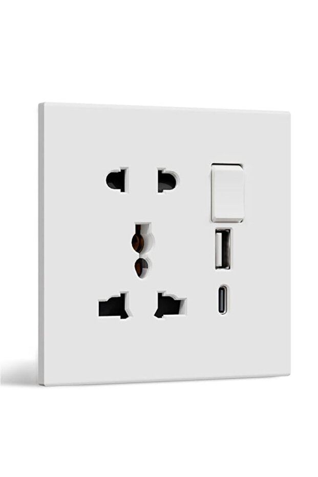 BSEED Single 5 Pin Universal Wall Socket with USB C & USB A Charging ports, PC Plate Multifunctiona