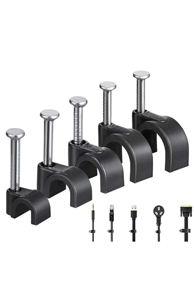 Cable Clips with Steel Nails, Cable Wall Clip, Half Clamp J-Hook with Nail for Wire Ethernet Cable,