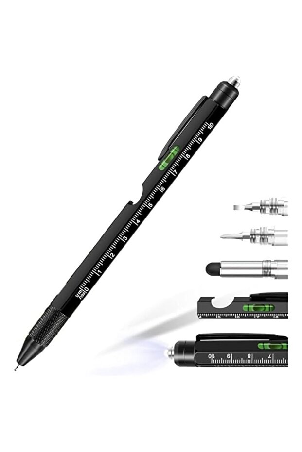 X spring 9 in 1 Multitool Pen, Black Multi-Functional Pen with Screwdriver Stylus and Bubble Levele