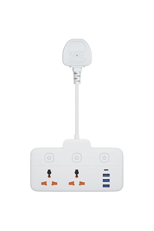 Power Extension Socket Adapter, UK to Universal, 2 Universal Power Sockets, 1 USB-C Fast Charging P