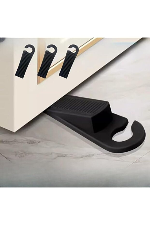 3-Piece Rubber Door Stops with Hook, Non-Slip Stackable Door Wedge, Suitable for Home Floor Surface