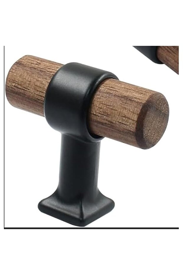 Bukela 6 Pack Walnut Wood T-Bar Cabinet Pulls, Wood Drawer Handle Knobs with Screws, 40mm Single Ho