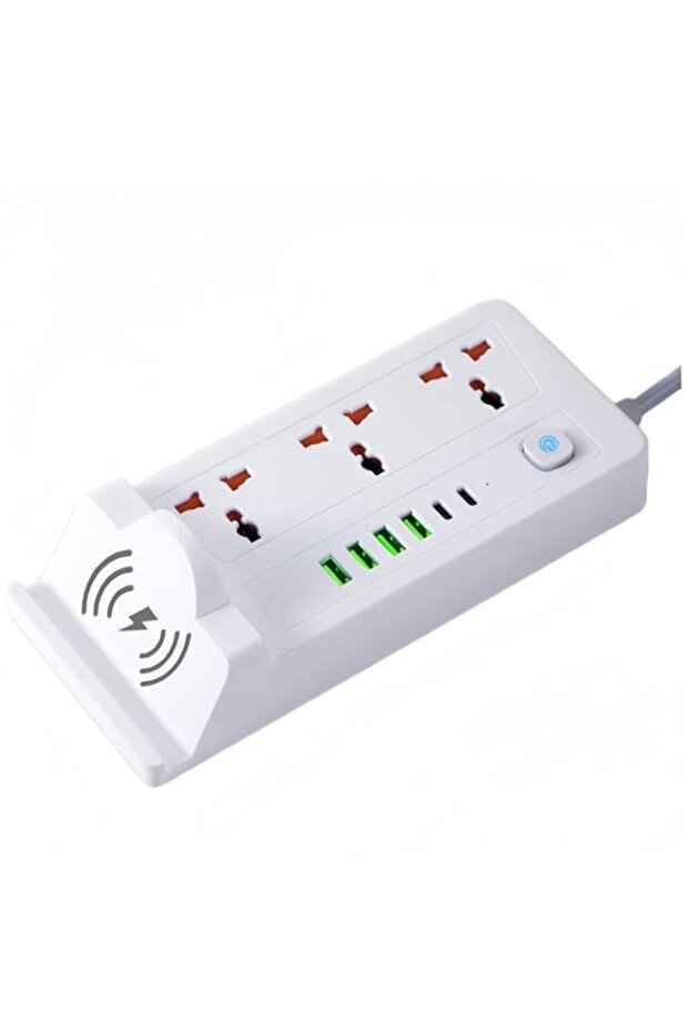 2500W Power Socket Strip With Wireless Charging, One Key Total Control, 4 USB & 2 Type-C, 2M Power