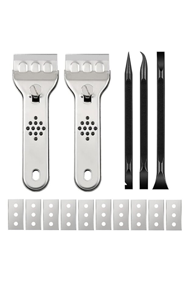 Goodern Stainless Steel Hob Scraper,2 Retractable Razor Blade Scraper with 10 Replacement Blades an