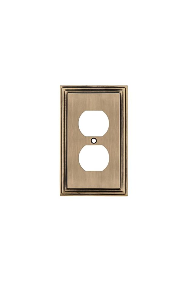 Nostalgic Warehouse 719740 Deco Switch Plate with Outlet, Antique Brass