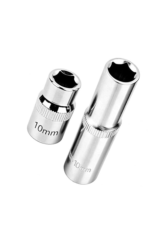 2Pcs 3/8-Inch Drive by 10mm Deep and Shallow Socket, Cr-V 6-Point Metric Socket Set for Auto Repair