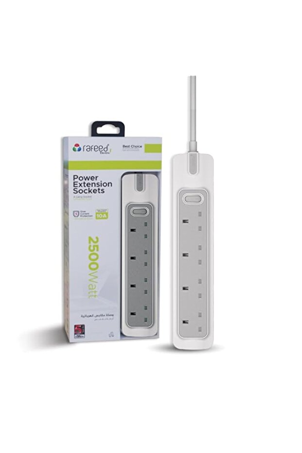 Power Extension 13A from Rafeed (4 Gang), Extension Cord (2 Meter) Cable with Master Switch, Surge