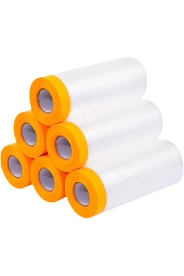BEETO 6 Rolls Plastic Drop Cloth, Plastic Sheeting with Masking Tape, Waterproof Protective Masking