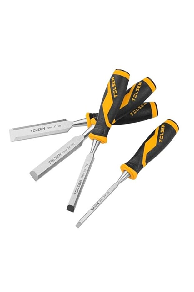 Wood Chisel Set 4 Piece with Hardened Steel Blades and Ergonomic Handles, Precision Carpentry Chise