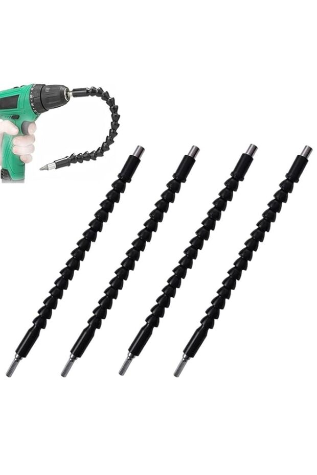 4 Pack Flexible Drill Bit Extension 11.6 inch Flex Drill Bit Magnetic Hex Soft Shaft Flexible Screw