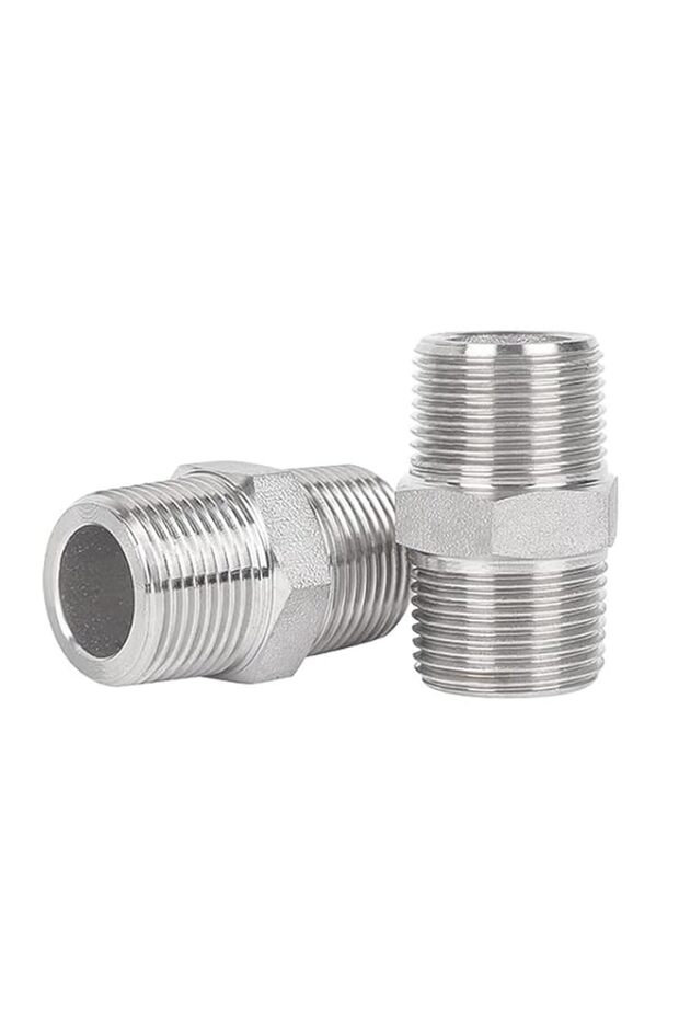 2 Pcs 304 Stainless Steel Hex Nipple Pipe Fittings, BSP Thread Straight Connector Adapter for Pipe