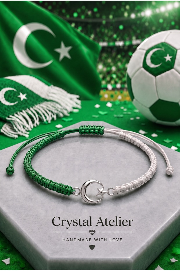Green White Moon Star Fan Bracelet Handmade Adjustable Macrame Rope Bracelet