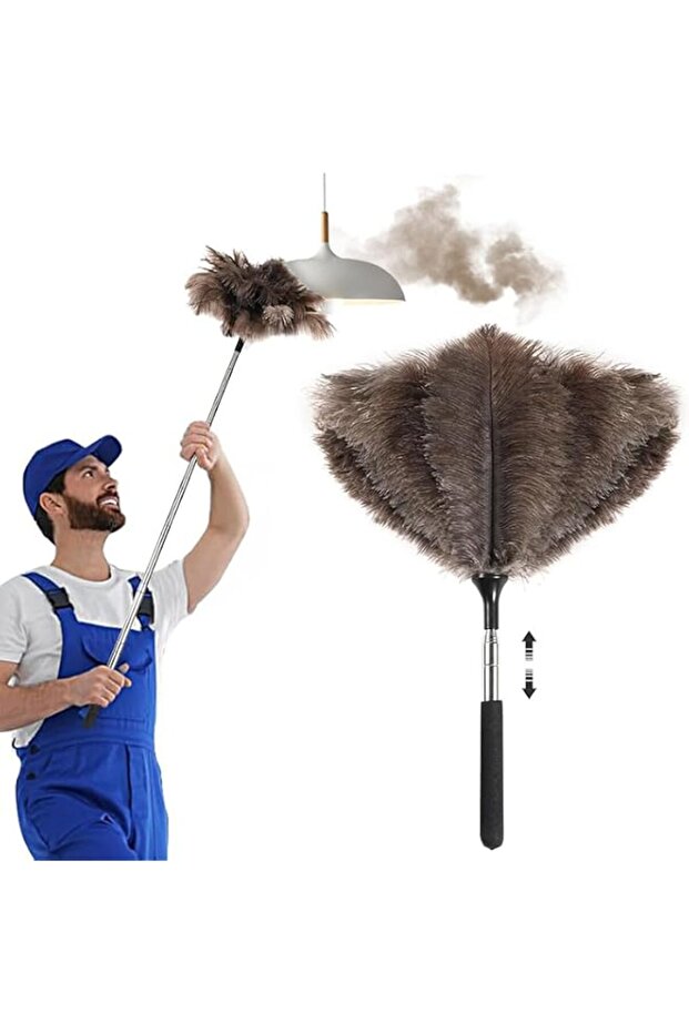 HASTHIP® Ostrich Feather Duster 1.5m Long Extendable Soft Ostrich Feather Duster with Stainless Ste
