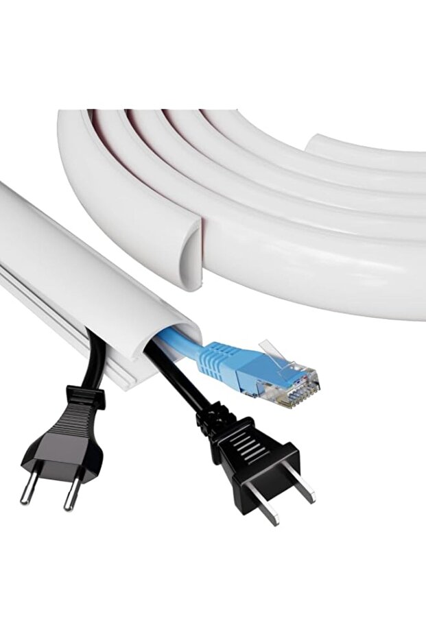 Self-Adhesive Wall Cord Hider, Flexible White Cable Raceway for Wire Management, 7mm*8mm Inner Hole