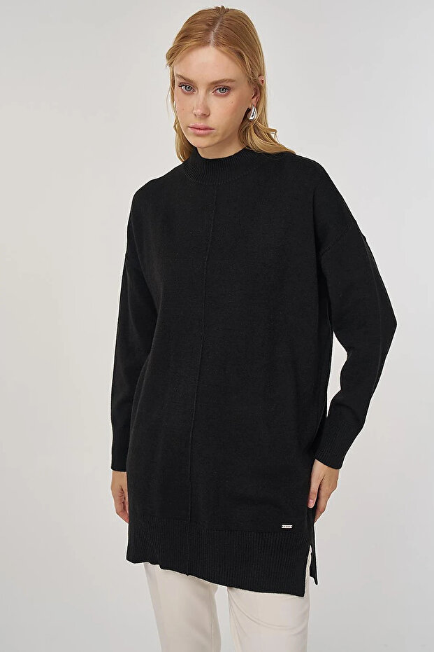 Stitch Detailed Knitwear Tunic Black