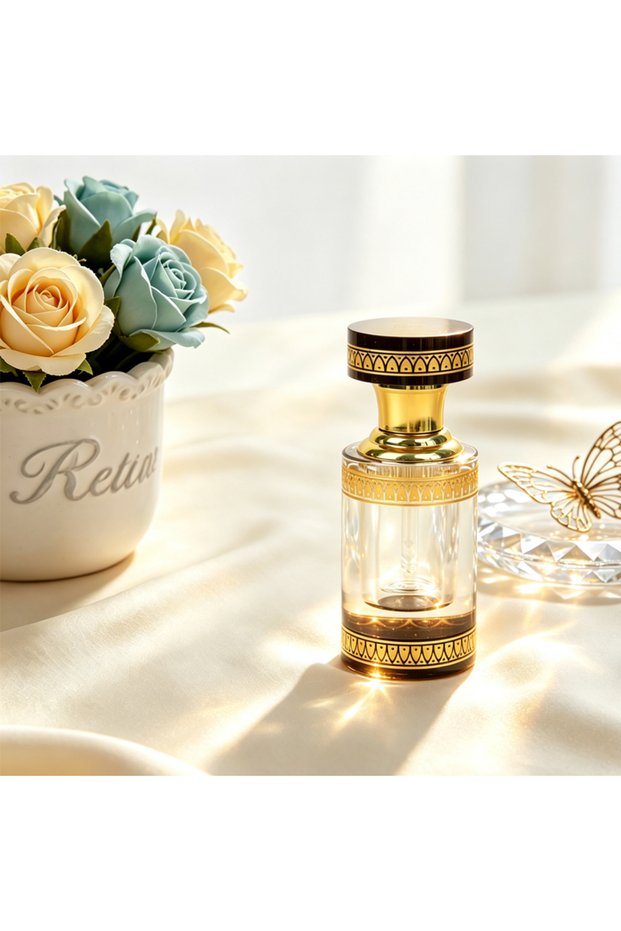 Elegant Middle Eastern Style Glass Perfume Oil Bottle, Luxury Black Gold Refillable Attar Container, Essential Oil Dropper Bottle, Premium Travel Perfume Vial, Arabic Oud Dispenser.