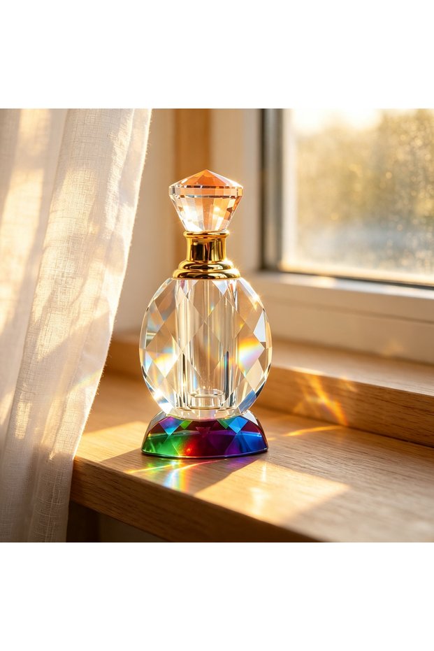 Luxury Multi-Faceted Crystal Glass Essential Oil and Perfume Empty Bottle with Gold-tone Applicator Stick and Stopper, Portable Cosmetic Travel Refillable Dispenser for Fragrance Oils.