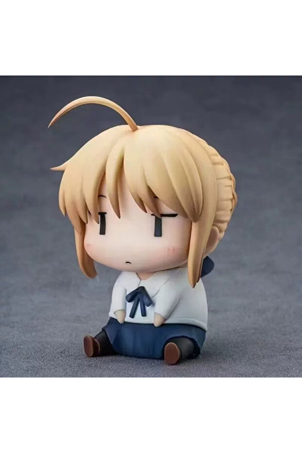 Bandai B 10cm Fate Series Chibi Saber Figure Q Version Funny Dumb Face Sitting Anime Model Desktop O