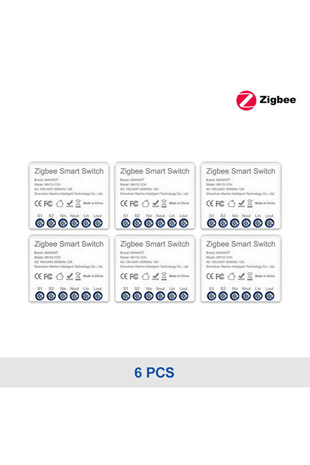 6Pcs ZigBee Smart Light Switch Module 12A MiNi DIY Breaker Support 2 Way Control App Remote Control