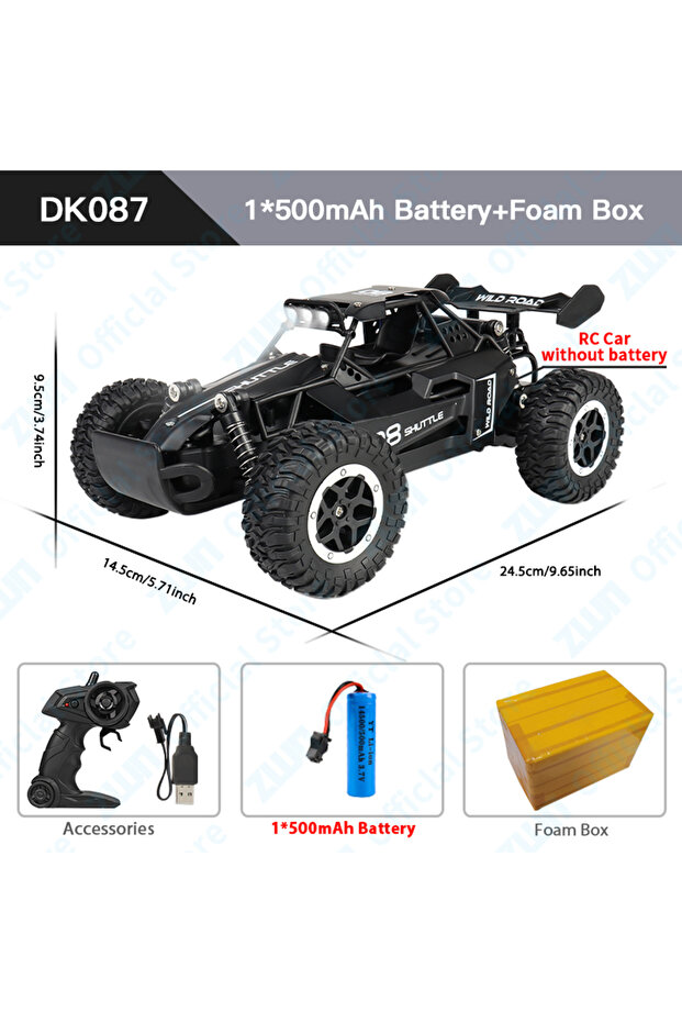 DK087 Black 1B FB ZWN 1:16/1:20 Alloy RC Car With LED Light 2.4G Off-Road Remote Control Climbing V