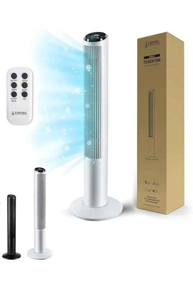 1.1m Tower Fan with Led Display from Empire, Remote Control Fan for Bedroom with Timer Function, Cooling Fan