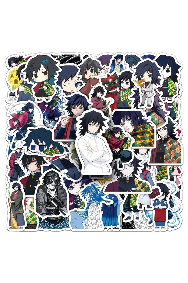 Bandai PURPLE 50Pcs Demon Slayer Tomioka Giyuu Sticker Pack, Cool Chibi Water Hashira Anime Decals f