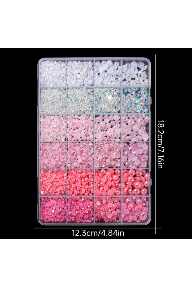 24gridsdrillpearls Pink & White 5000pcs AB Resin Rhinestone & Half Round Pearl Set - Non-Hotfix Gems
