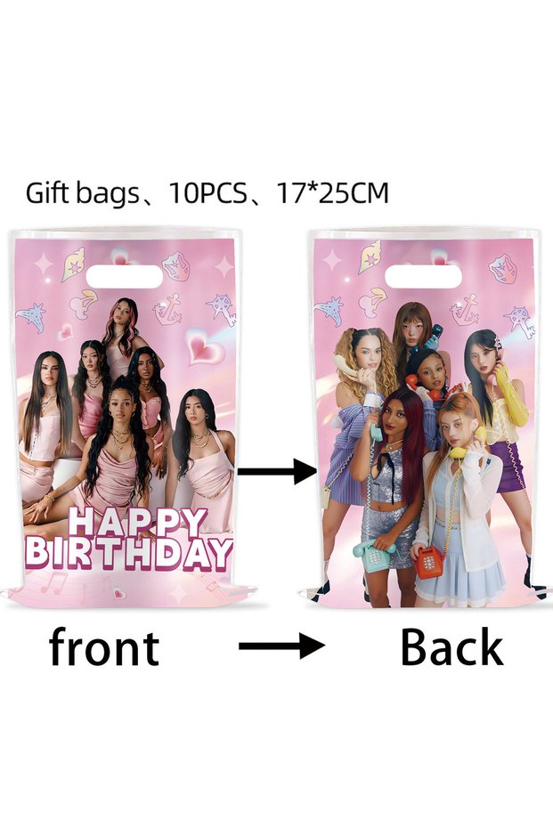 Gift bags-10pcs New Katseye Birthday Decoration Superstar Party Favors Stickers Poster Balloons Back