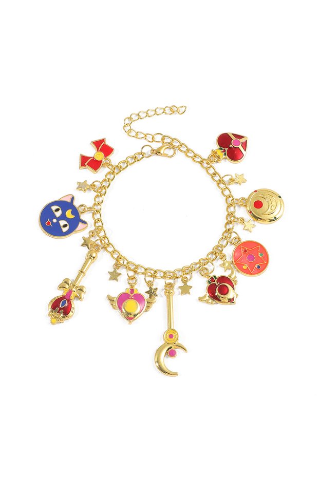 Bandai SL023 Popular Anime Cute Moon Bracelet, Sailor Moon Pendant, Luna Cat Bead Bracelet, Cosplay