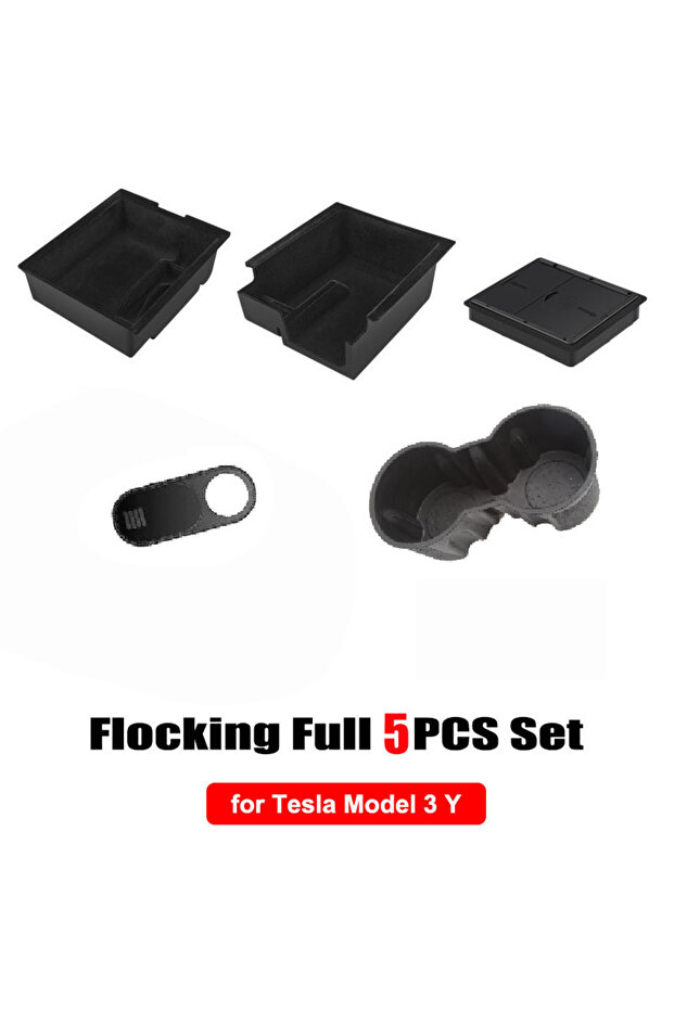 5 Pcs Flocking Storage Box for Tesla Model Y 2020-2024 Model 3 2019-2023 Center Console Armrest Tray