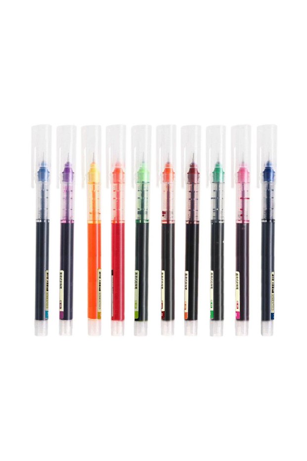 colours-10pcs 10Pcs High Quality Needle Type Gel Pens Straight Liquid Ballpoint Pen Kawaii Statio ne