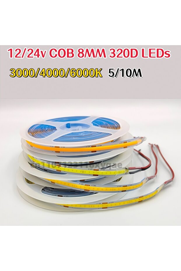 2m DC12V WHITE DC 12V 24V FOB COB Strip 320Leds/M High Density RA90 White 3000K 4000K 6000K IP21 Fle