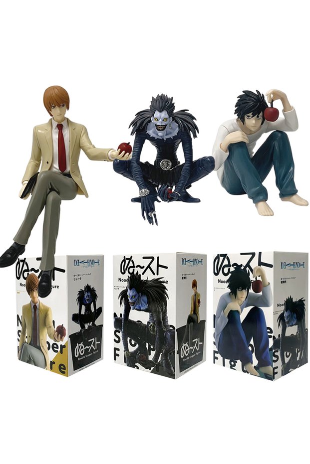 Bandai 3pcs-box 16cm Anime Death Note Light Yagami Noodle Stopper Prize Figure Holding Apple PVC Mod
