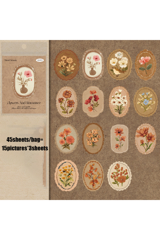 S30138-1 Mr. Paper 45pcs Serene Florals Sticker Pack - Boxed Flower Theme Collection, DIY Journal Co