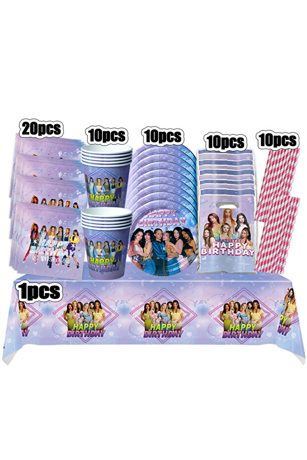 Tableware-61pcs New Katseye Birthday Decoration Superstar Party Favors Stickers Poster Balloons Back